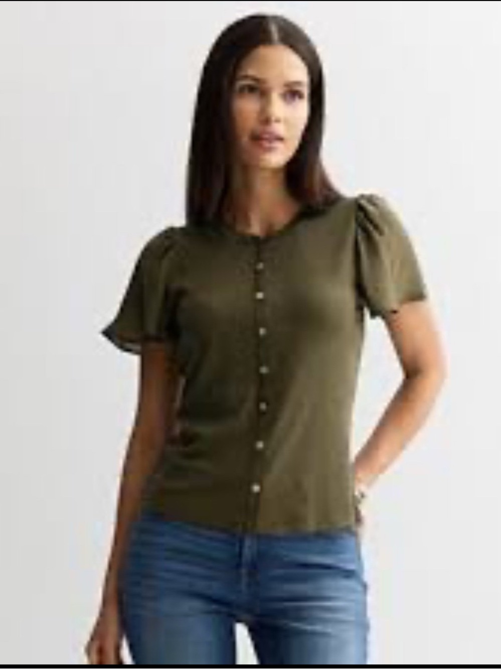 Nine West Womens Mixed Media Flutter Sleeve Top